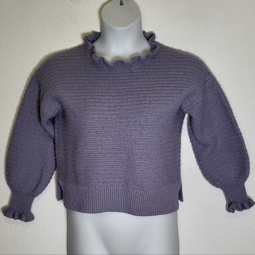 Madewell Ruffle Neck Lilac Pullover Sweater Cotton Merino Wool Blend size Large